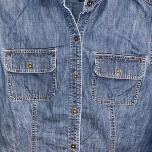 Jones New York Sport 3/4 Sleeve Button Up Denim Jacket/Shirt Womens Size L Blue